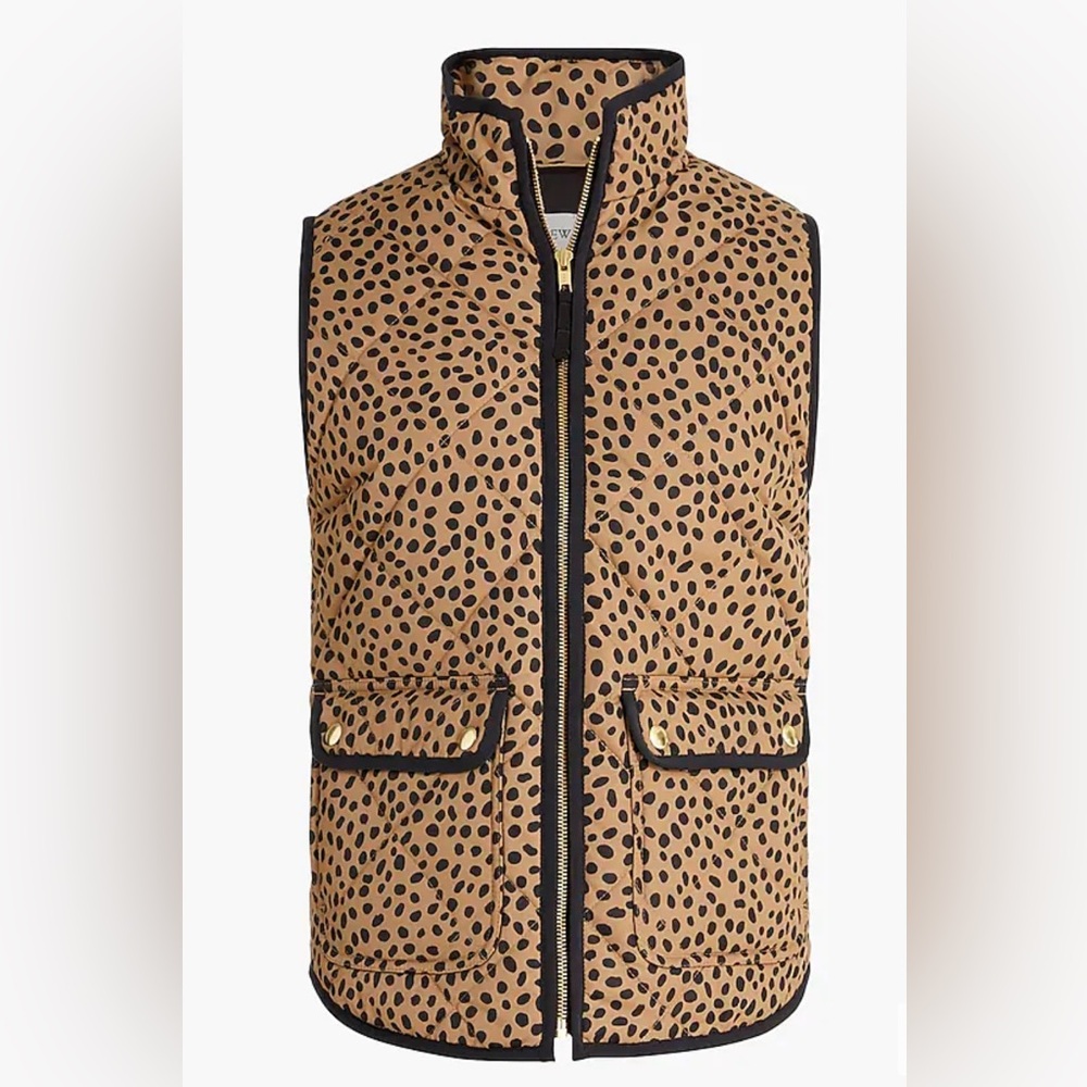 J Crew Animal-print puffer vest with snap pockets